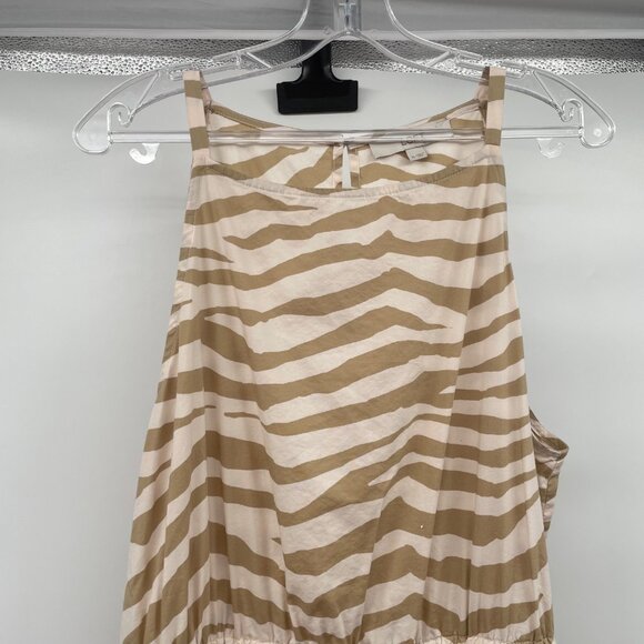 Loft Womens Maxi A-Line Dress Belted Sleeeveless Tan/Cream Print Size XL Pockets - Picture 2 of 9